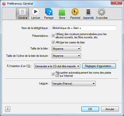 iTunes 12 : Préférences Général