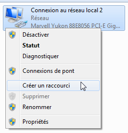 Créer un raccourci de la connexion