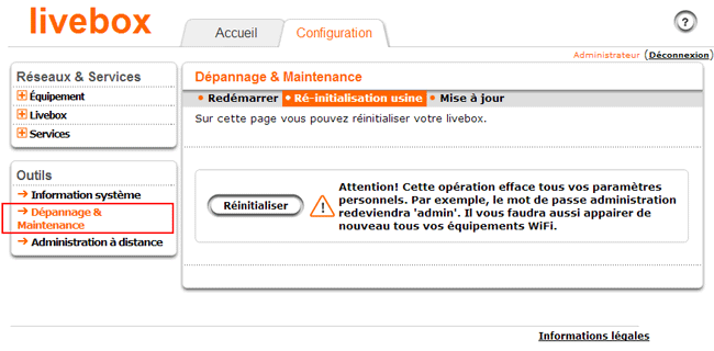 Livebox 2 Sagem : remise à zéro