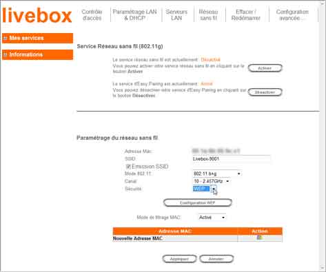 Taper l'adresse de la LiveBox