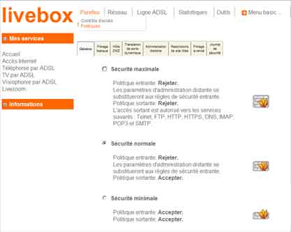 Pare-feu de la Livebox