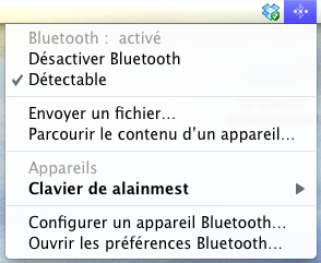 menu Bluetooth sur Mac OS X