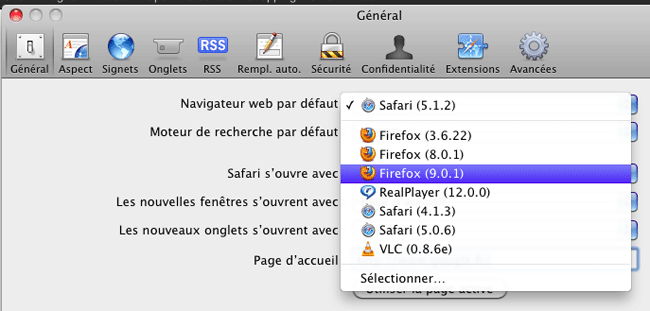 Navigateur par défaut