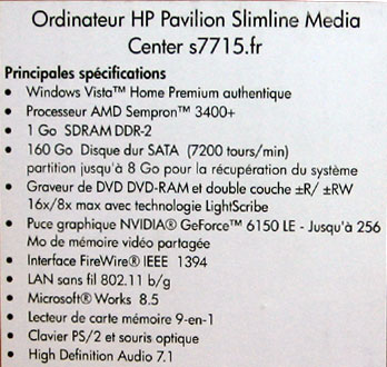 Spécifications du HP Slimline 7715