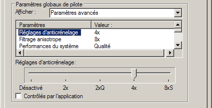 Réglages anti-aliasing et anisotrope