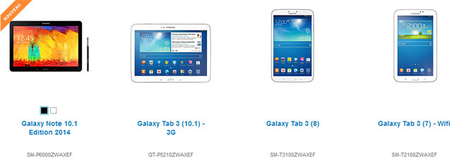 Gamme Samsung Galaxy Tab 3 (2013)