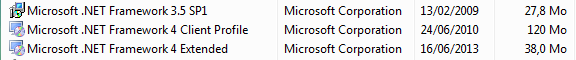 Versions de NET Framework