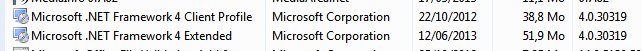 Versions de NET Framework