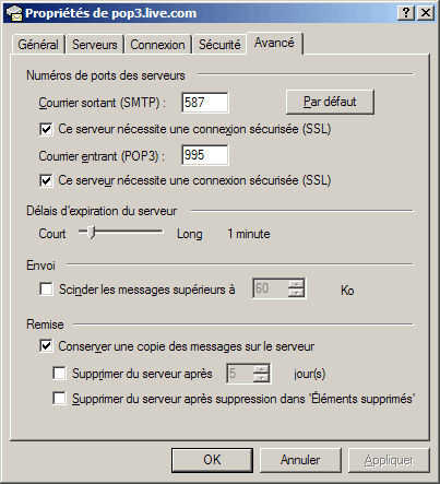 Configuration compte IMAP