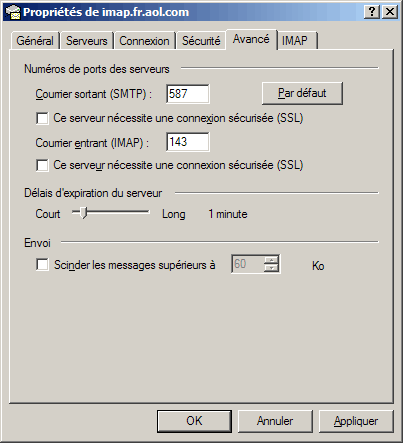 Configuration compte IMAP