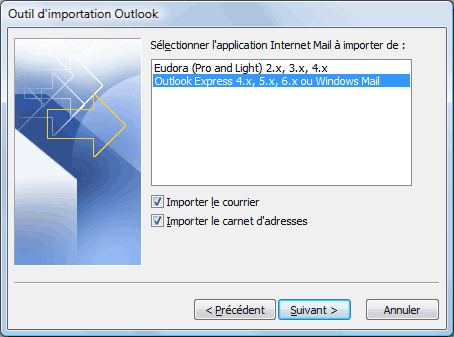 Importation Outlook Express vers Outlook 2