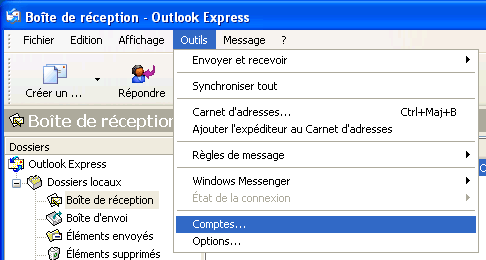 Menu Outils, Comptes...