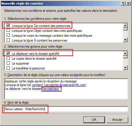 Créer une règle de message dans Outlook Express