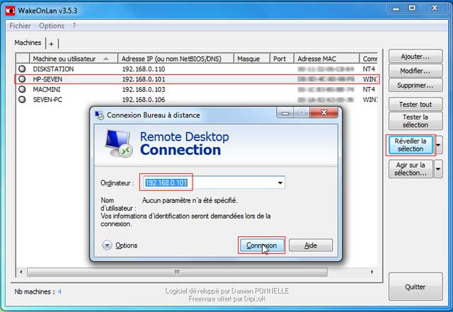 WakeOnLan avec Bureau à distance de Windows
