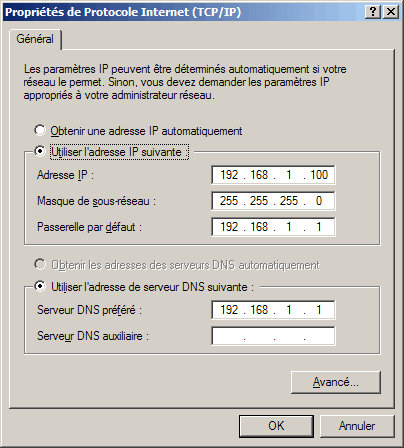 Paramétrer l'adresse IP manuelle