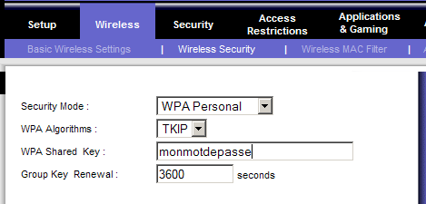 Configuration Wi-Fi sur Linksys WRT54G