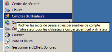 Panneau de configuration Comptes d'utilisateurs