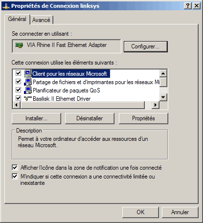 Propriétés de la connexion réseau II