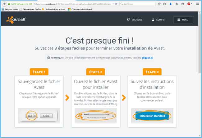 Avast 3 étapes
