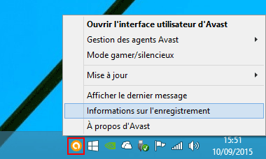 Avast : Zone de notification