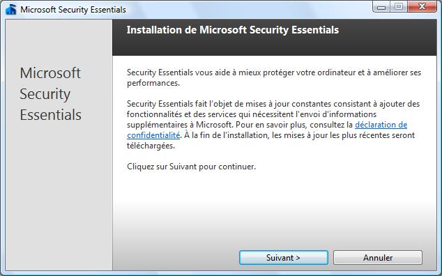 Microsoft Security Essentials : Installation