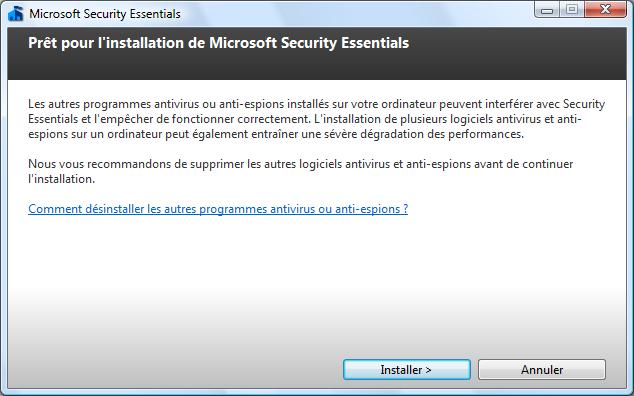 Microsoft Security Essentials : Installation