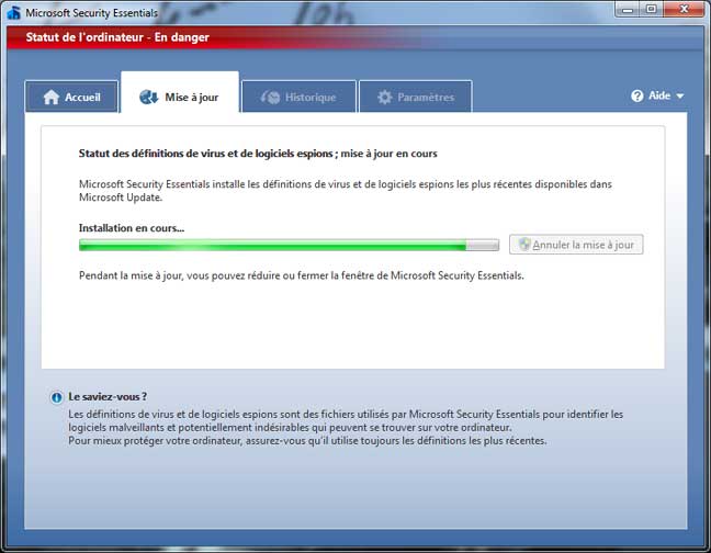 Microsoft Security Essentials : Installation