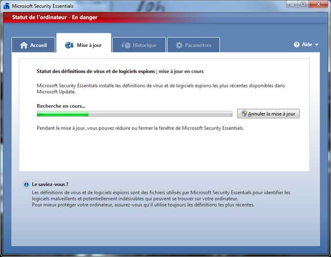 Microsoft Security Essentials : Installation