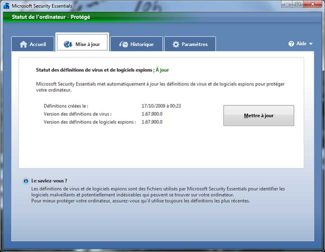 Microsoft Security Essentials : Installation