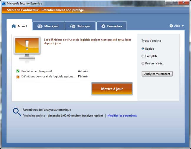 Mise à jour de Microsoft Security Essentials