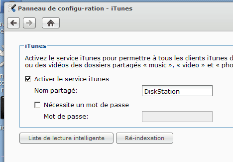 Panneau de configuration iTunes