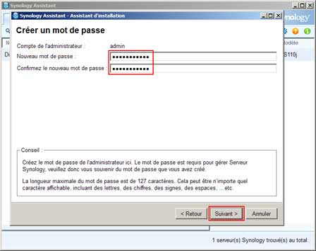 Installation Synology : Créer un mot de passe