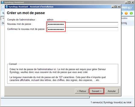 Installation Synology : Créer un mot de passe