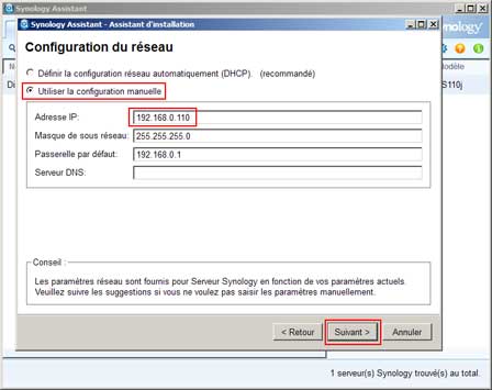 Installation Synology : Configuration du réseau