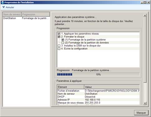 Installation Synology : Déroulement de l'installation