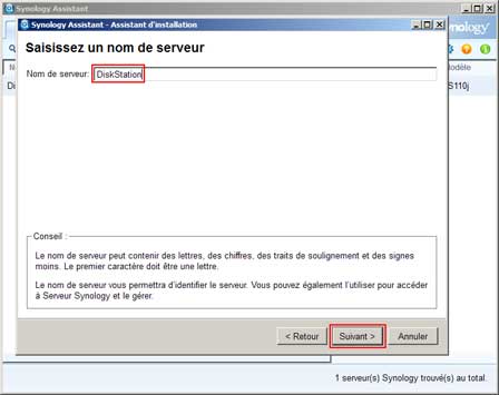 Installation Synology : Nom de serveur