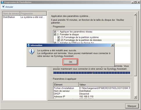 Installation Synology : Fin de l'installation