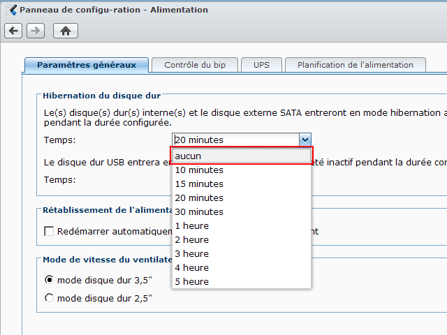 Panneau de configuration Alimentation