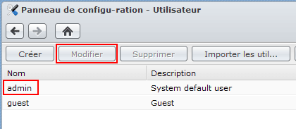 Panneau de configuration Utilisateur