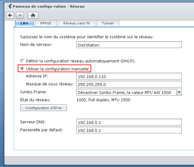 Panneau de configuration Réseau