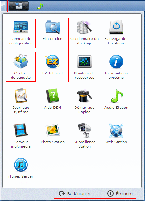 Synology DSM 4.1 : Menu Principal
