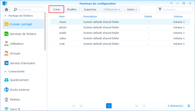 DSM5 - Créer dossier partagé