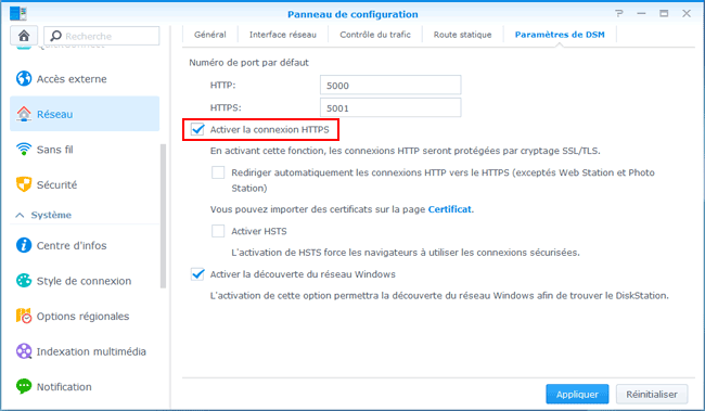 Réseau - Paramètres de DSM