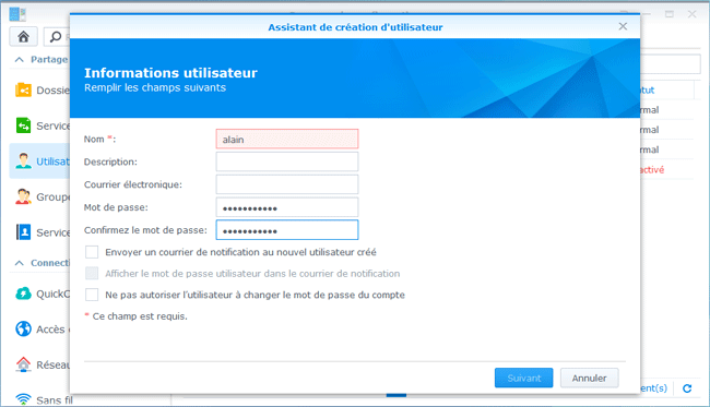 DSM5 - Créer utilisateur