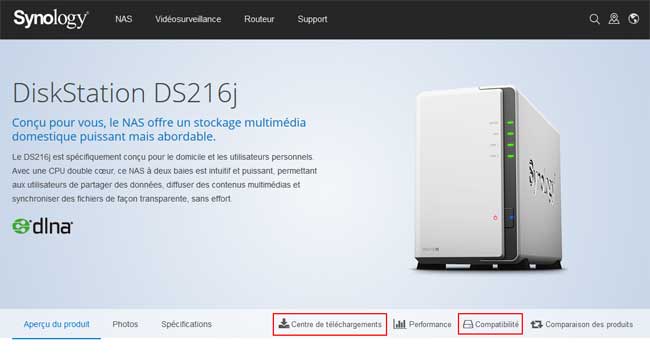 Synology DS216j sur le site