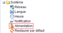 Menu Système, Alimentation