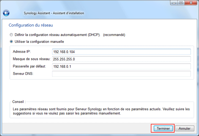 Synology - Adresse IP