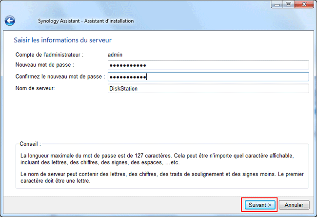 Synology - Mot de passe