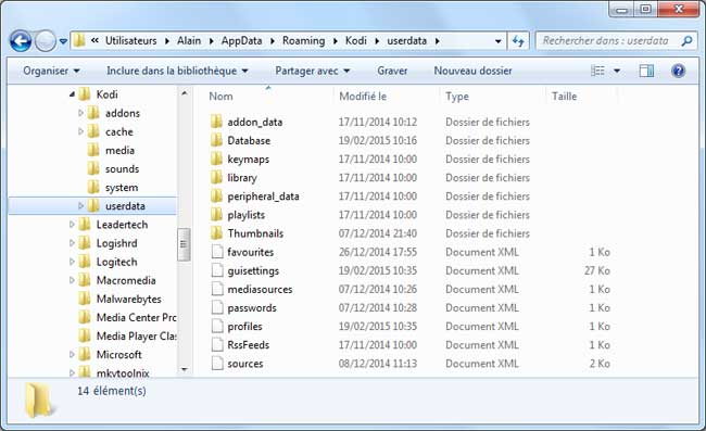 Kodi - dossier userdata