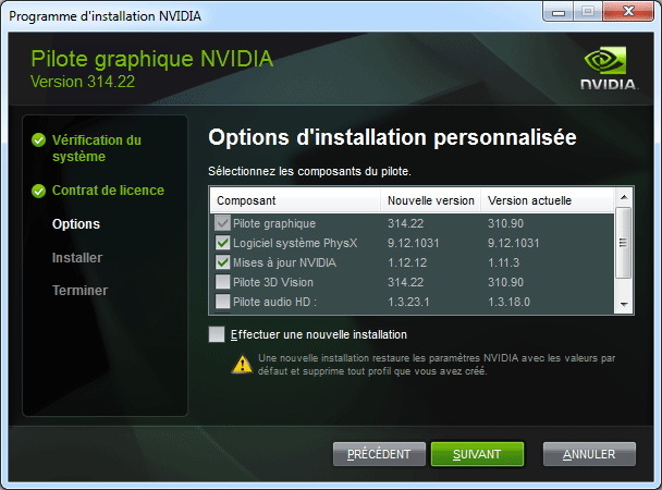 Nvidia - Installation personnalisée
